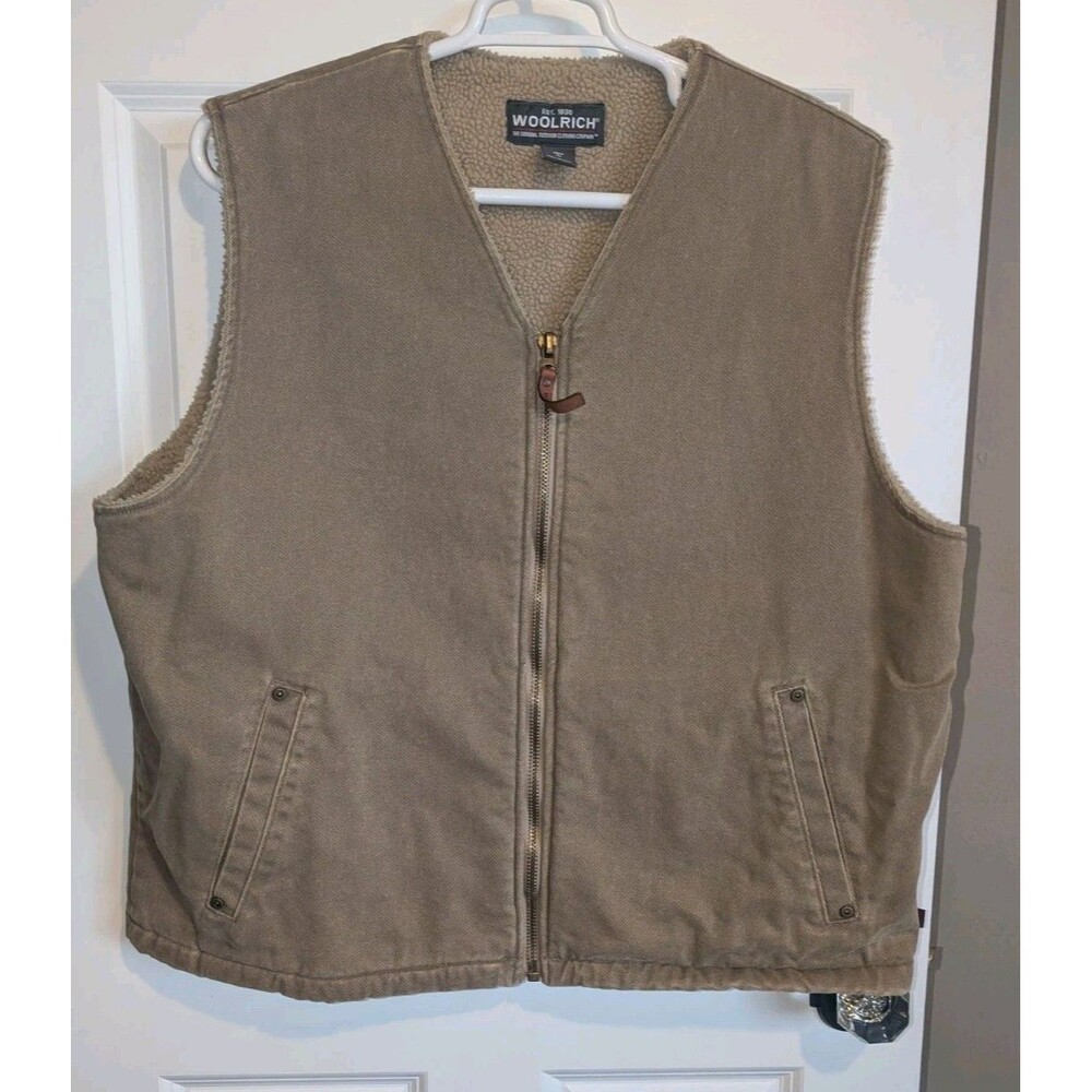 Woolrich Canvas Vest Men's XL Tan Dark Wheat Sherpa Hunting Gorpcore Streetwear